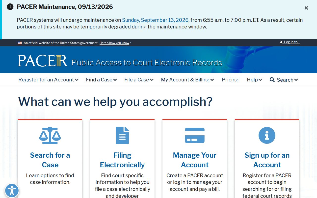PACER federal public access login distinct from Perry traffic court